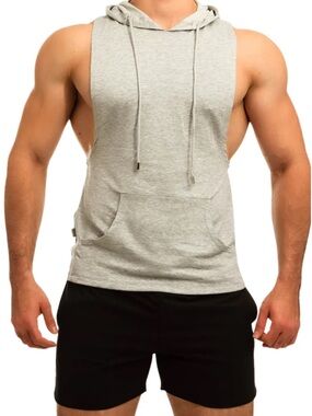 Along Wear Men’s Grey Sleeveless Hoodie Tank Workout Gym Tank Top Size Small